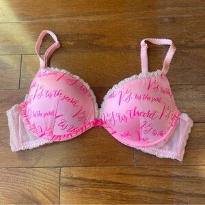 Victoria’s Secret Hot Pink Barbie Lace Push-up Bra Size 34B